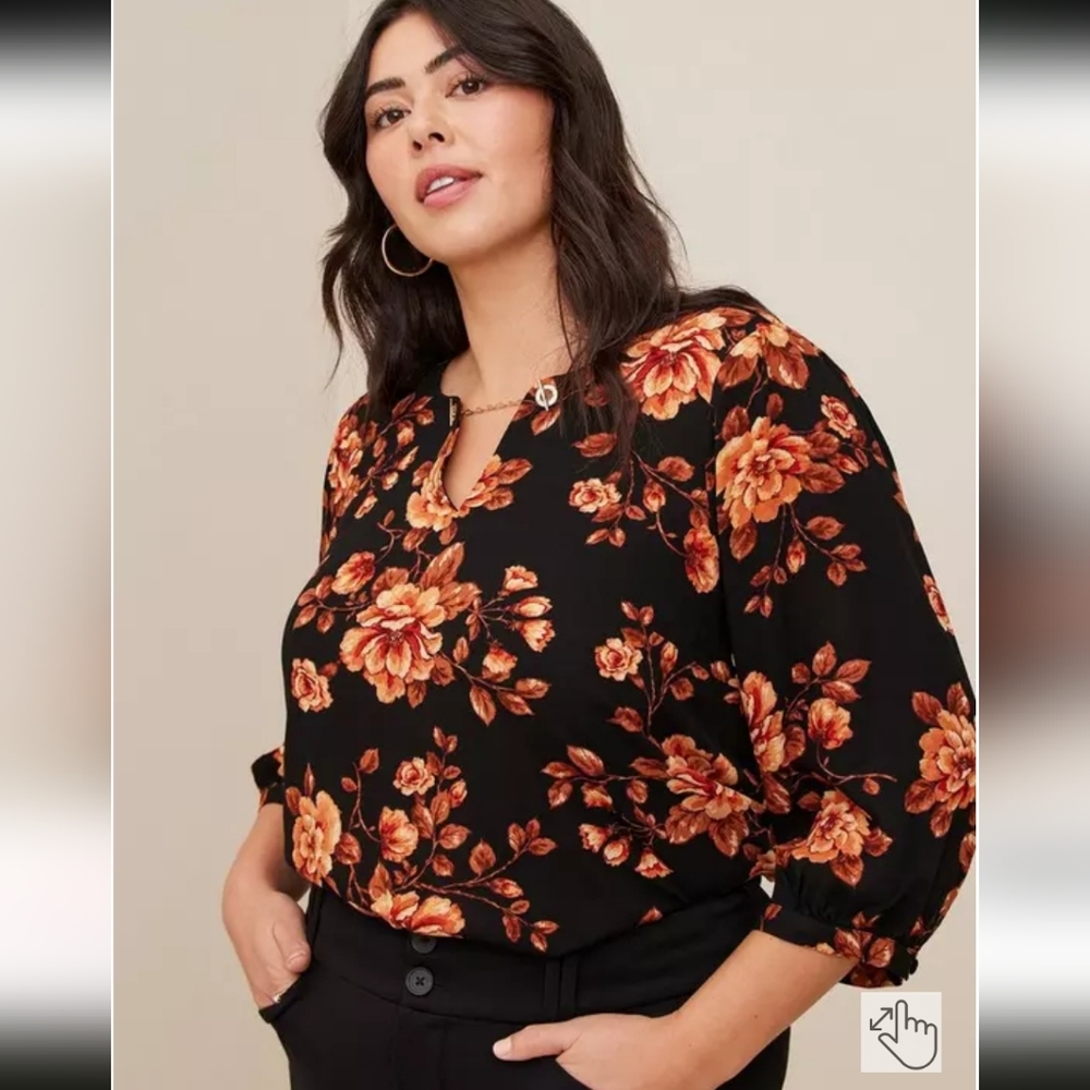 Torrid Black and Orange Crepe Chain Detail Blouse Sz 12